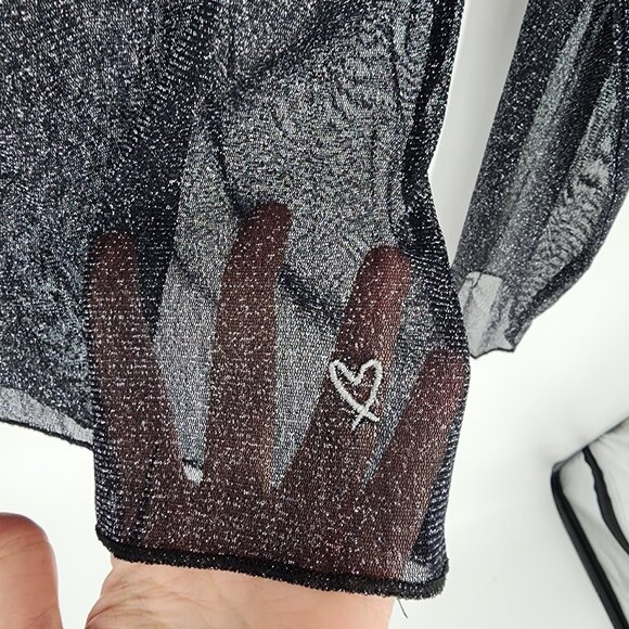3/$25 306. Victorias Secret Sheer Top XS Sparkle Shimmer Metallic Silver Black - Picture 4 of 5